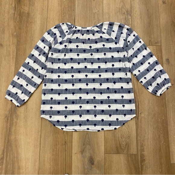 🌟ROLLER RABBIT🌟 MALM BLOUSE TOP BOLA STRIPE EMBROIDERED FLOWER BLUE WHITE - Picture 7 of 7